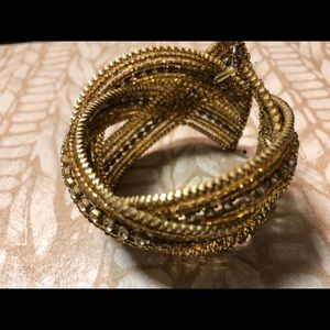 Gold beaded braided cuff bracelet